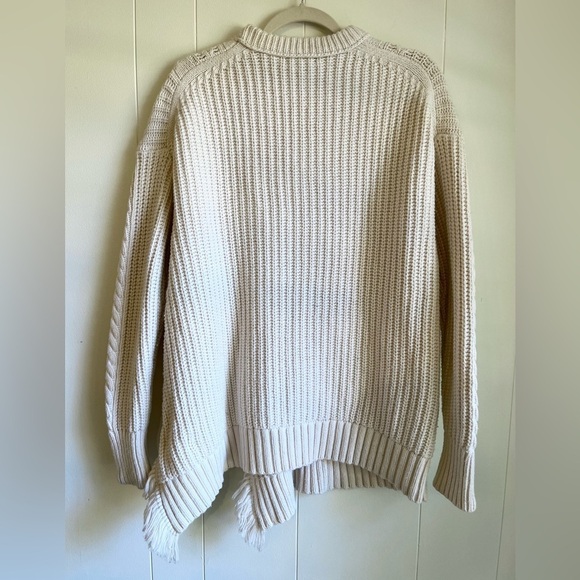 J. Crew Cable Knit Fringe Slit Ivory Cotton Wool Blend Tunic Sweater Sz Med - Picture 5 of 10